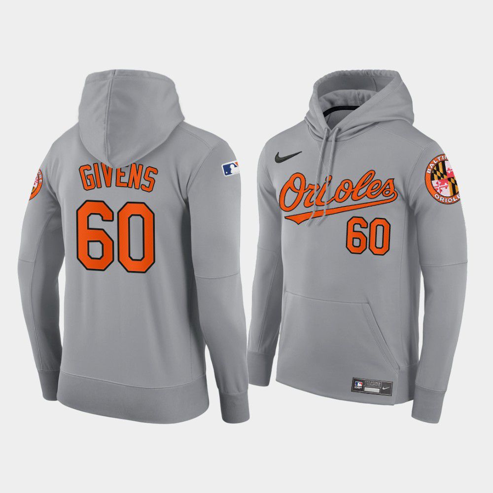 Men Baltimore Orioles #60 Givens gray road hoodie 2021 MLB Nike Jerseys->baltimore orioles->MLB Jersey